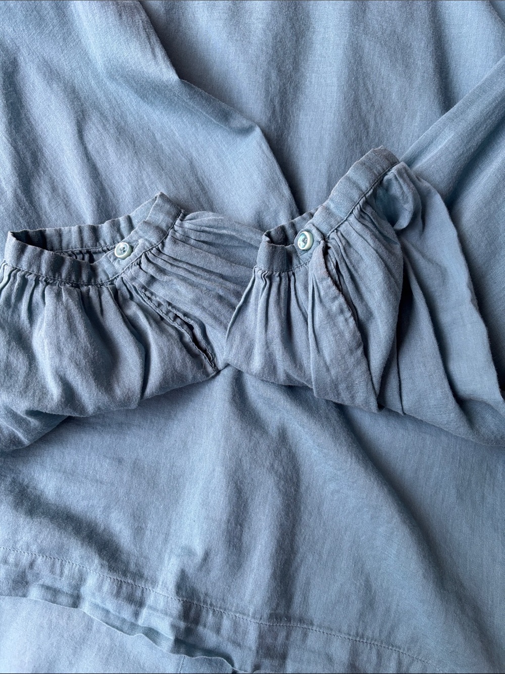 Doen Jane Blouse Peasant Blue Poplin Small 100% Organic Cotton Prairie Button - Picture 15 of 17